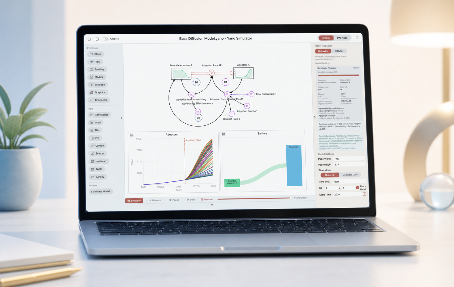 Modern Yano Simulator modeling software workspace